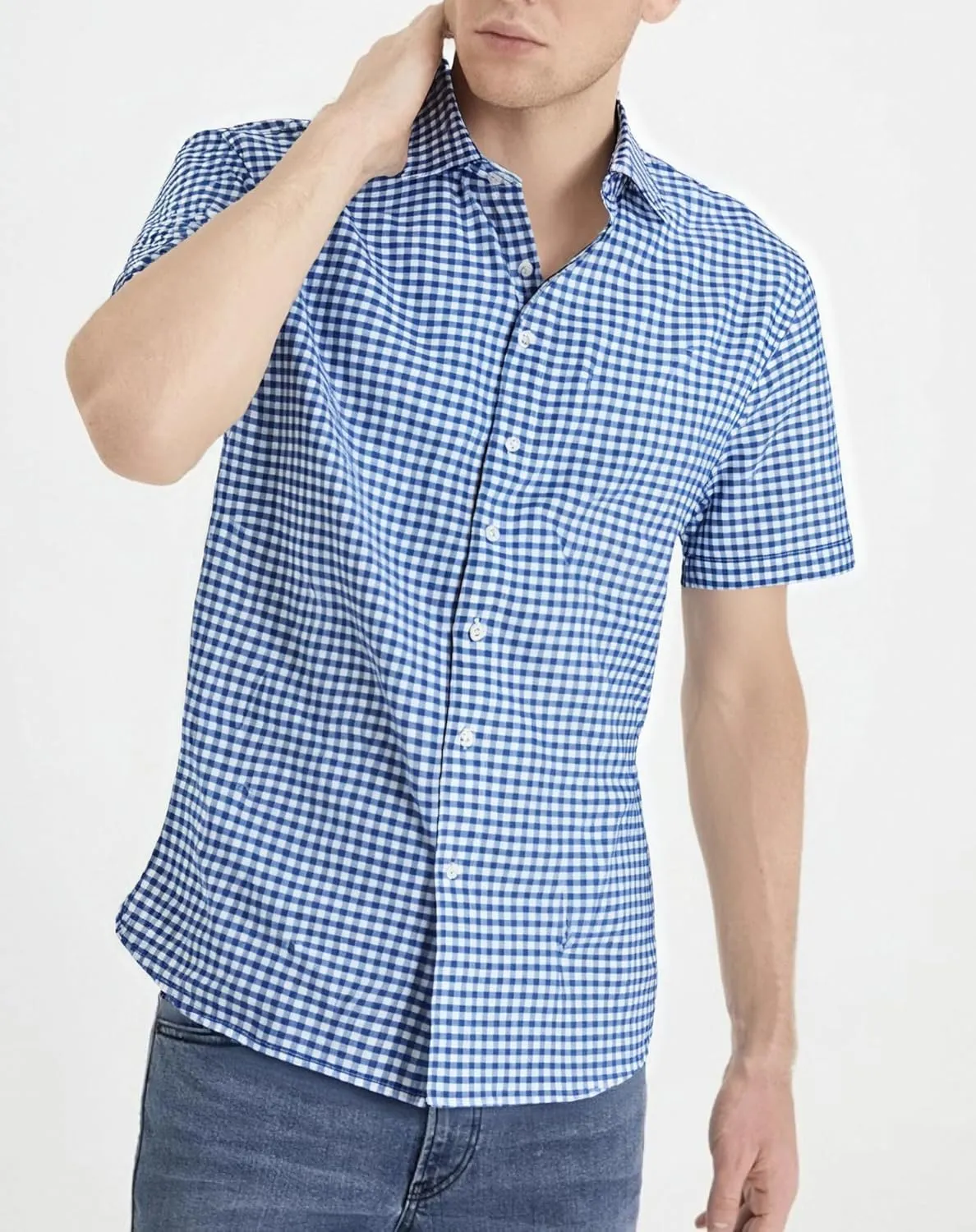 Manwan walk Mens Short Sleeve Plaid Casual Button Down Shirts Gingham Regular Fit Dress Shirts