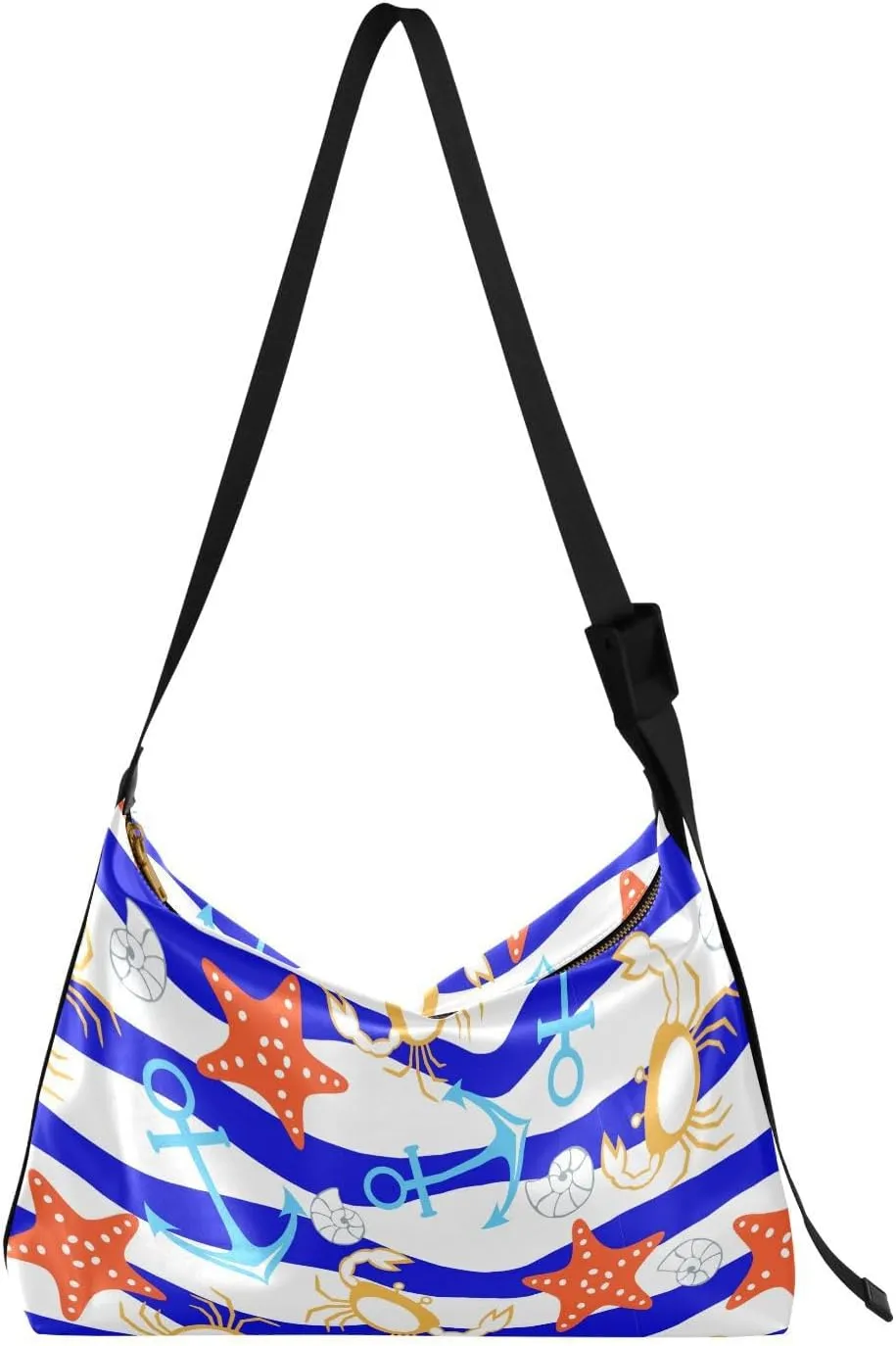 Marine Seamless Pattern Hobo Crossbody Bags for Women Leather Large Shoulder Bag Cross Body Cute Crab Cockleshell Trendy Womens Tote Bags Handbag for Travel Shopping