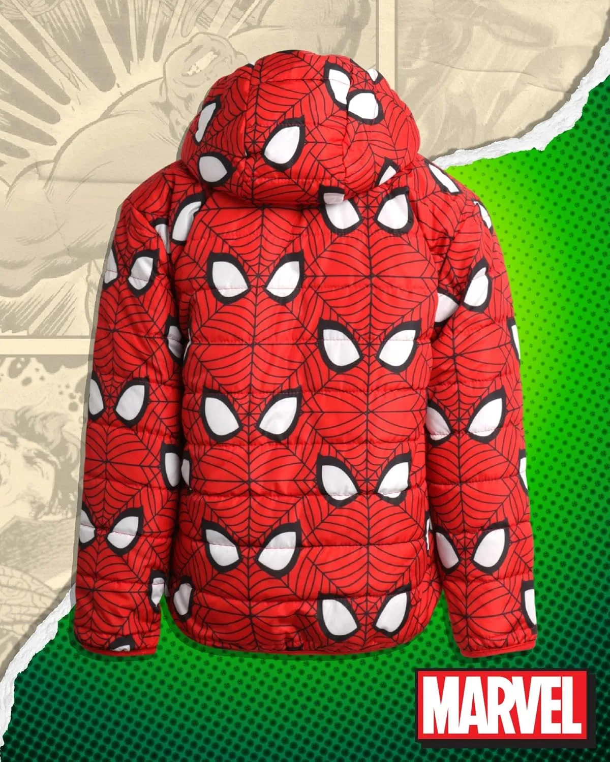 Marvel Boys Avengers Spider-Man Reversible Jacket  Spidey Quilted Puffer Coat with Sherpa Fleece Lining (2T-20)