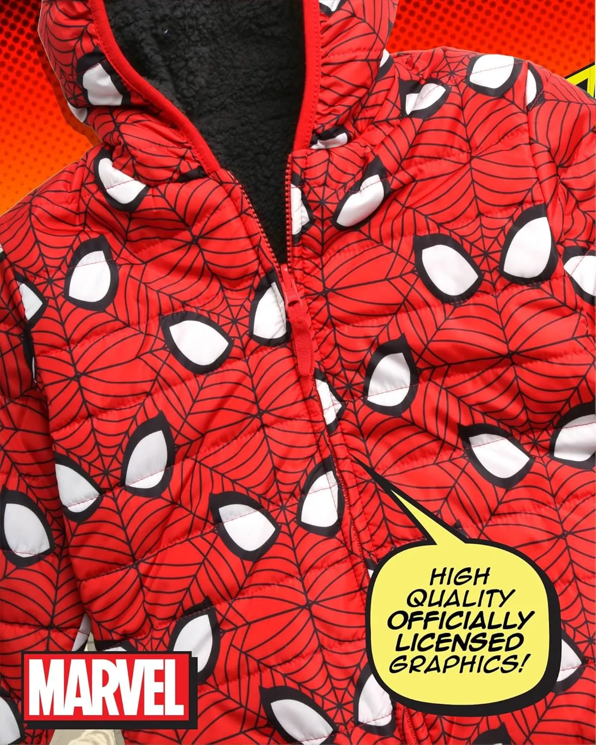 Marvel Boys Avengers Spider-Man Reversible Jacket  Spidey Quilted Puffer Coat with Sherpa Fleece Lining (2T-20)