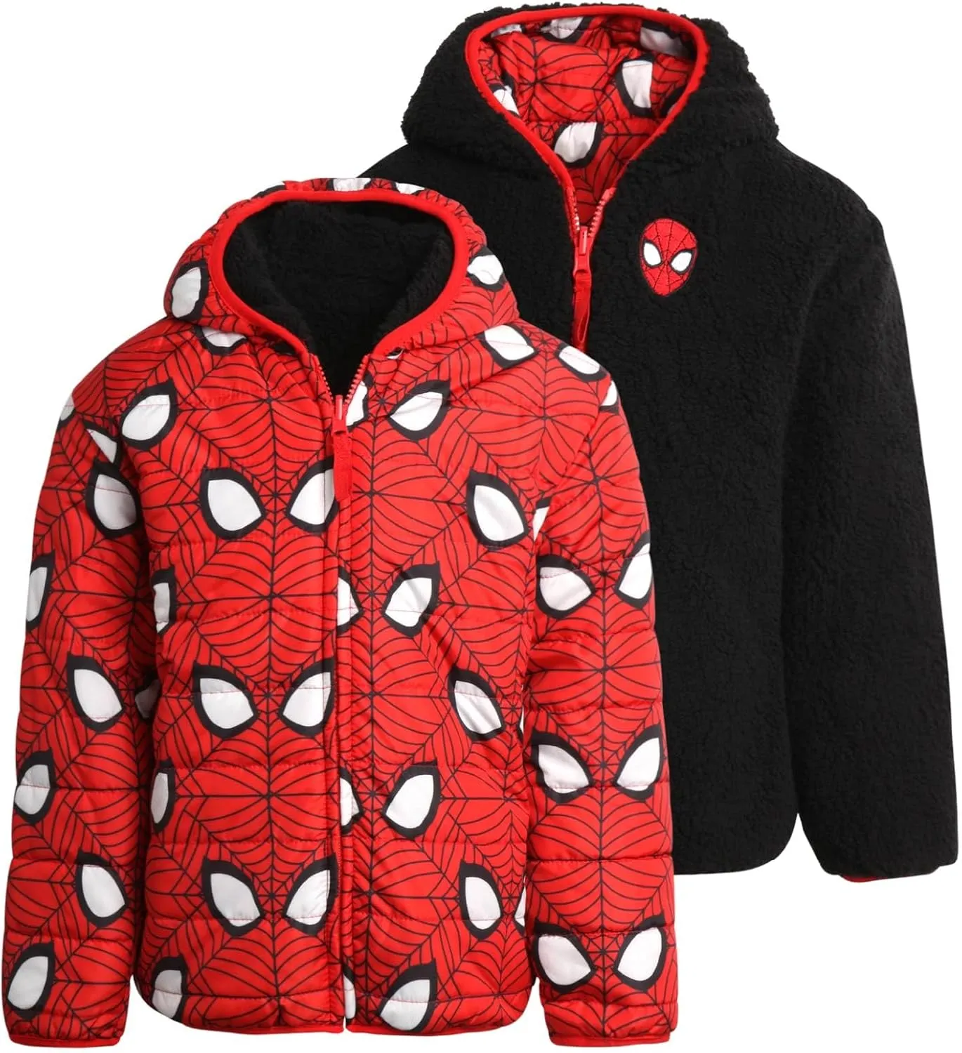 Marvel Boys Avengers Spider-Man Reversible Jacket  Spidey Quilted Puffer Coat with Sherpa Fleece Lining (2T-20)