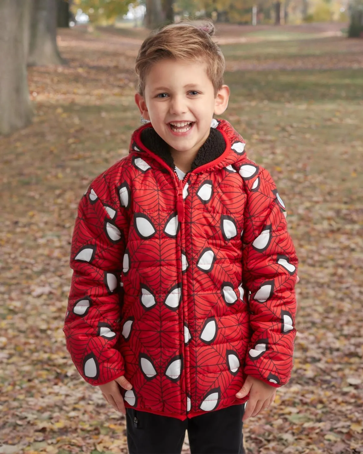 Marvel Boys Avengers Spider-Man Reversible Jacket  Spidey Quilted Puffer Coat with Sherpa Fleece Lining (2T-20)