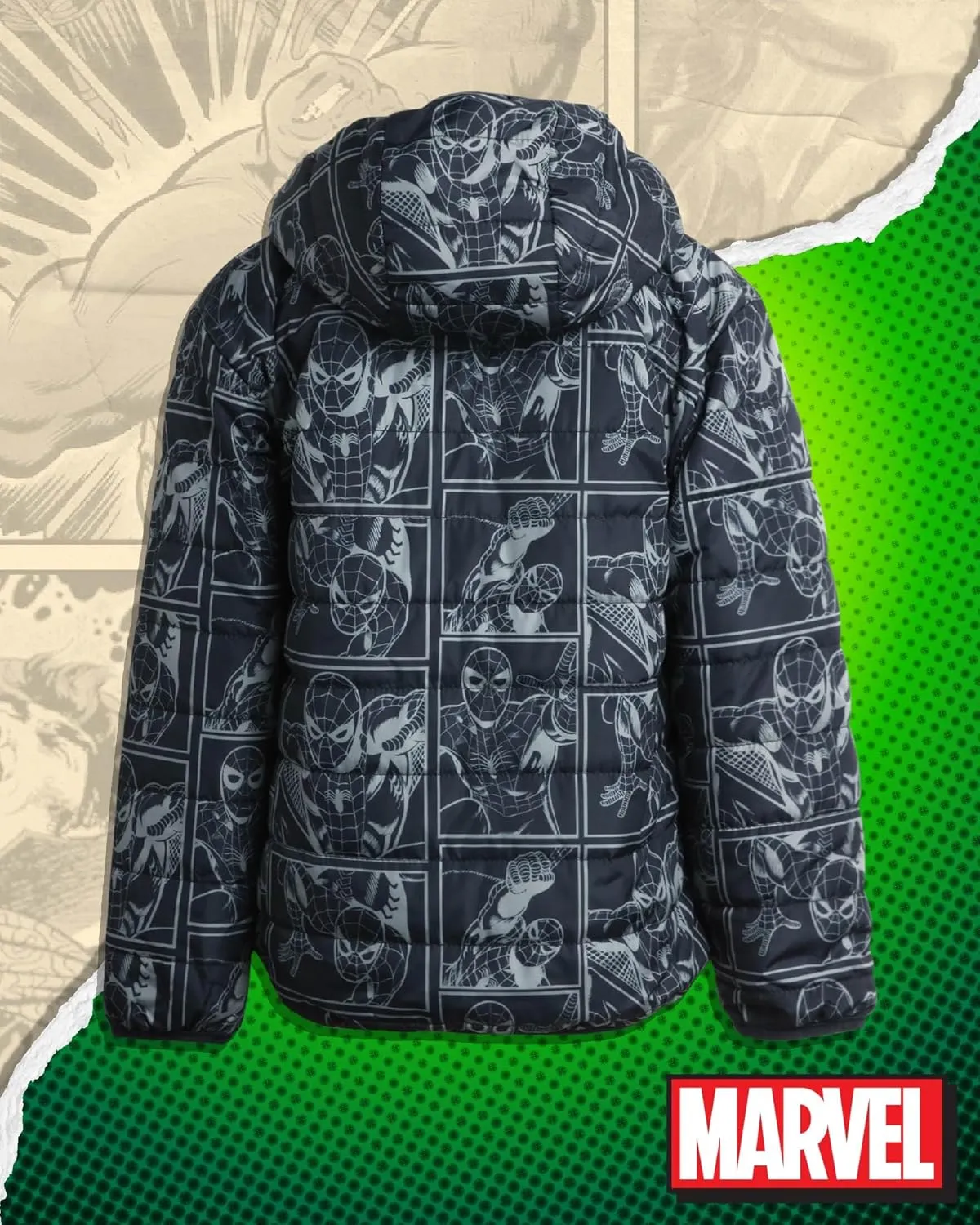 Marvel Boys Avengers Spider-Man Reversible Jacket  Spidey Quilted Puffer Coat with Sherpa Fleece Lining (2T-20)