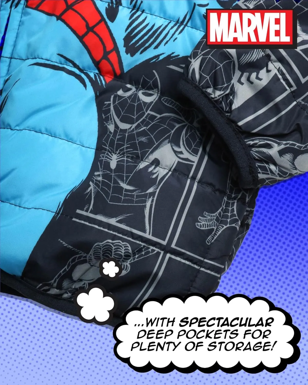 Marvel Boys Avengers Spider-Man Reversible Jacket  Spidey Quilted Puffer Coat with Sherpa Fleece Lining (2T-20)
