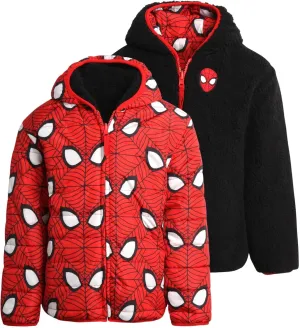 Marvel Boys Avengers Spider-Man Reversible Jacket  Spidey Quilted Puffer Coat with Sherpa Fleece Lining (2T-20)