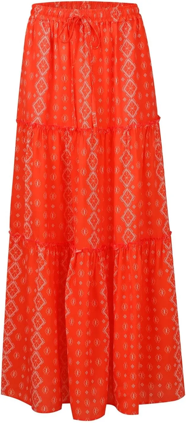 Maxi Boho Skirts for Women Flowy Floral High Waisted Tiered Long Skirts Ladies Casual Bohemian Summer Clothes 2025