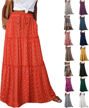 Maxi Boho Skirts for Women Flowy Floral High Waisted Tiered Long Skirts Ladies Casual Bohemian Summer Clothes 2025