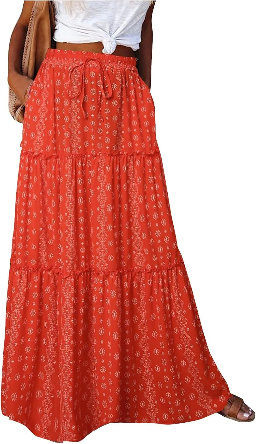 Maxi Boho Skirts for Women Flowy Floral High Waisted Tiered Long Skirts Ladies Casual Bohemian Summer Clothes 2025