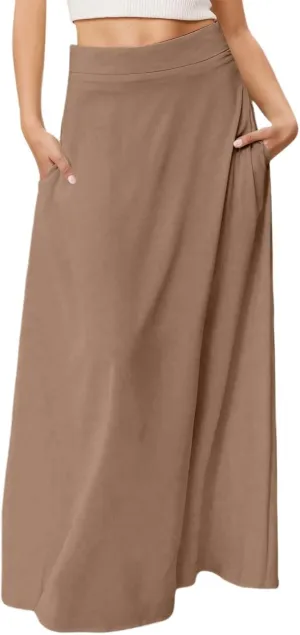 Maxi Skirts for Women 2025 Summer Boho Flowy A-Line Long Skirts Elastic Waist Summer Skirts with Pockets