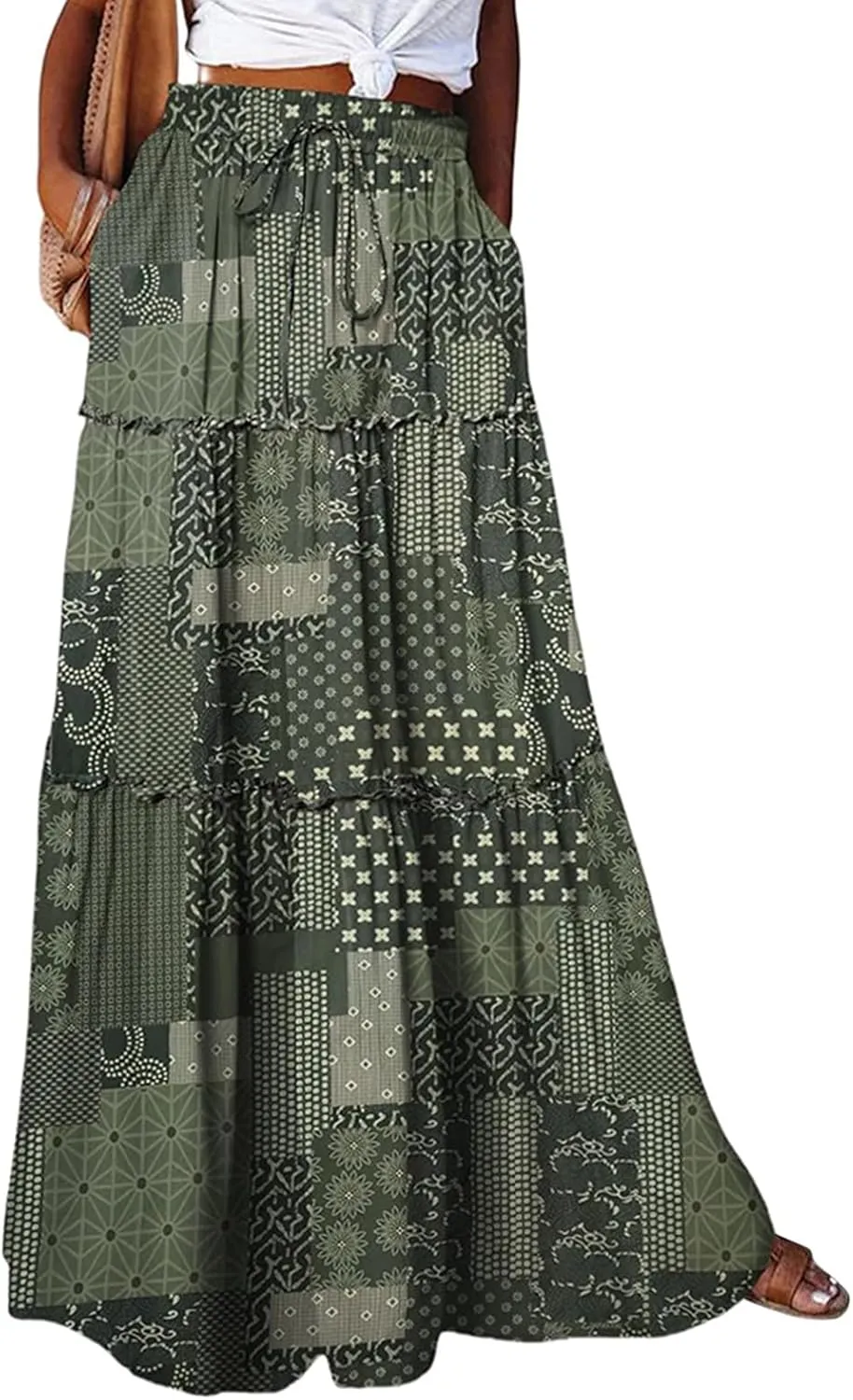 Maxi Skirts for Women Boho Flowy High Waisted Tiered Long Floral Skirts Ladies Casual Bohemian Summer Clothes 2025