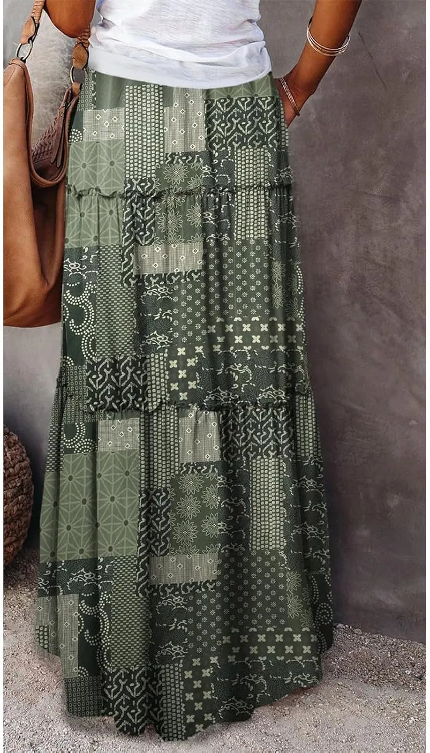 Maxi Skirts for Women Boho Flowy High Waisted Tiered Long Floral Skirts Ladies Casual Bohemian Summer Clothes 2025