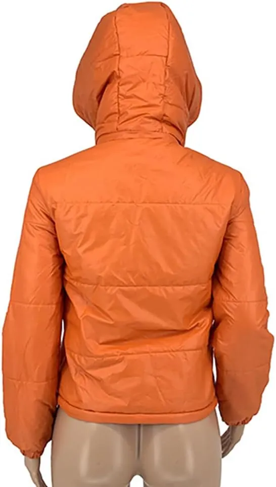 Mayntop Women Jacket Coat Hooded Cotton Padded Fill Solid Color Plain Puffer Plus Size Snap-Button Zipper Warm Outerwear