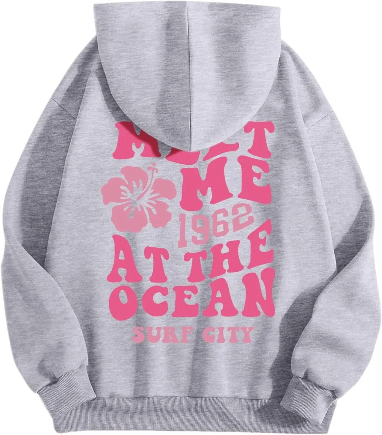 Meet Me at The Ocean Graphic Hoodie For Women Trendy Letter Printed Long Sleeve Hoodie Oversized Casual Pullover Tops