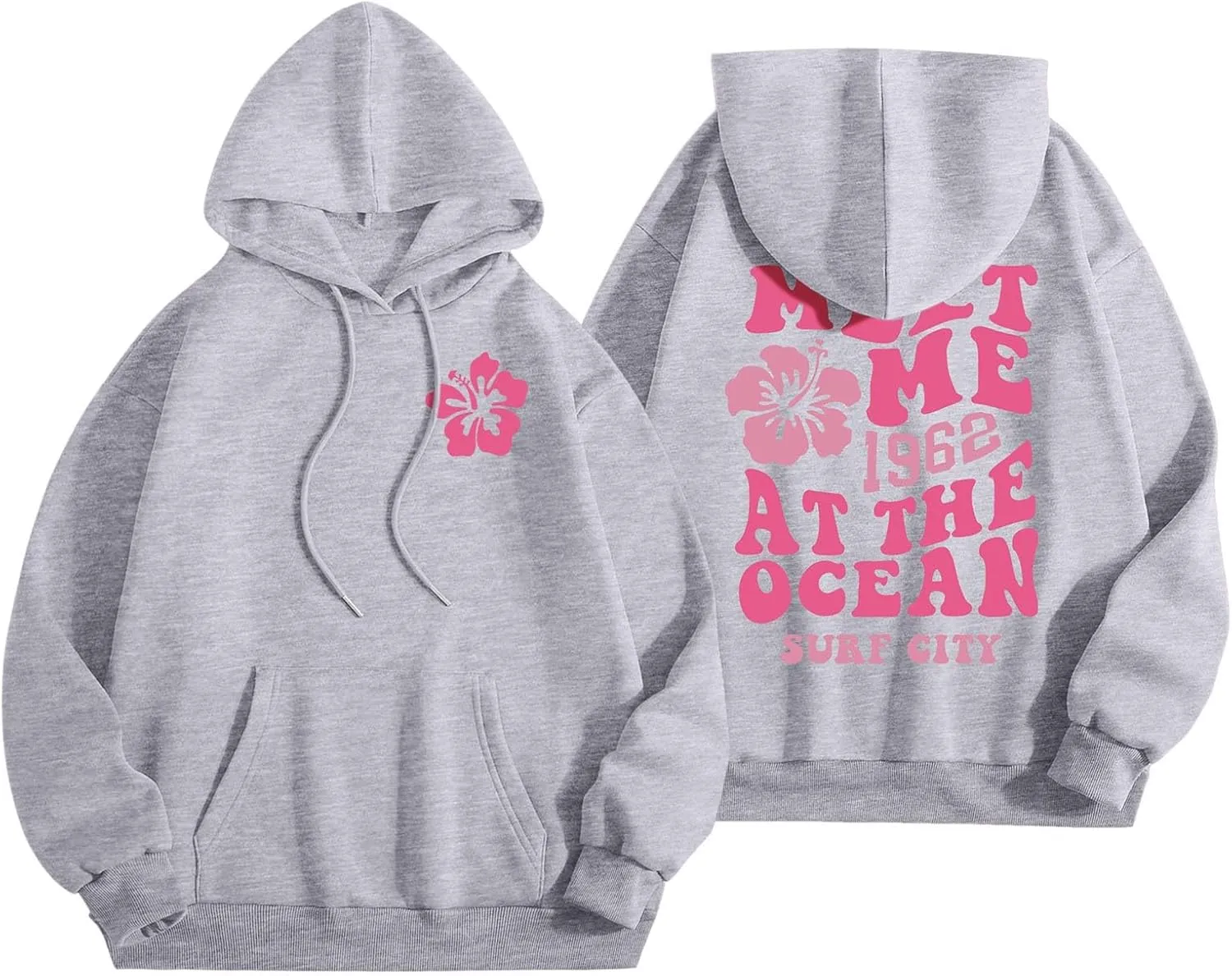 Meet Me at The Ocean Graphic Hoodie For Women Trendy Letter Printed Long Sleeve Hoodie Oversized Casual Pullover Tops