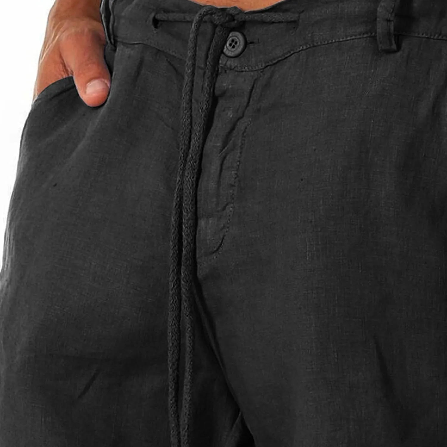 Men Linen Solid Color Lace-Up Casual Shorts Classic Summer Beach Shorts with Pocket Cotton Slim-Fit Gym Yoga Shorts