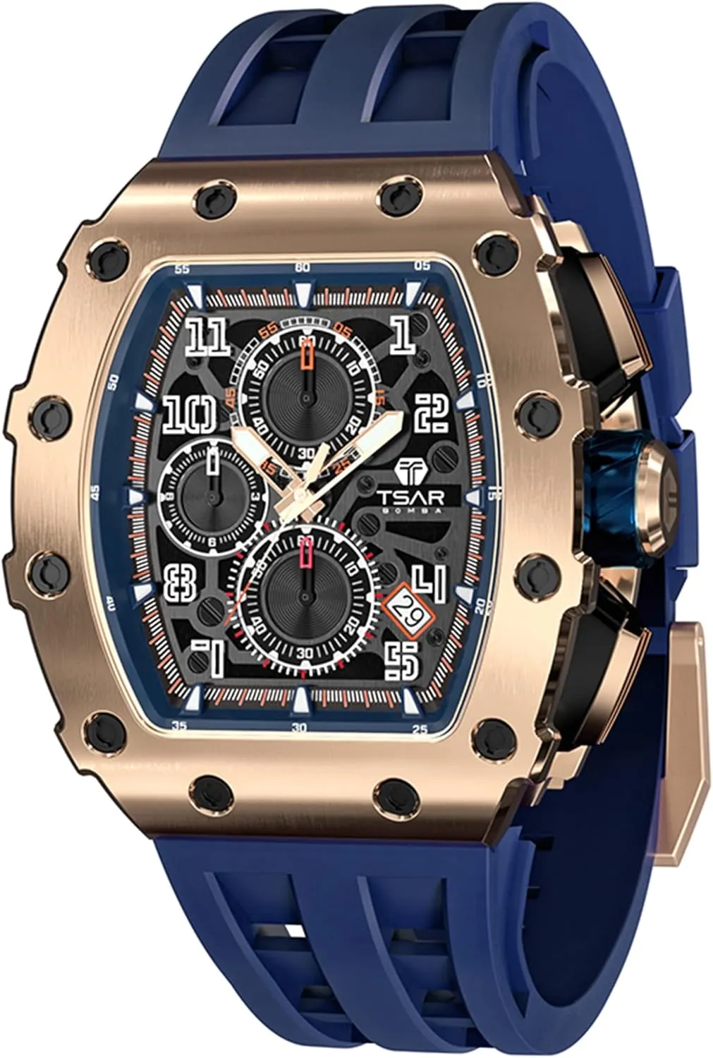 Men's Automatic Watch Mechanical Tonneau Luxury Skeleton Watches for Men 50M Waterproof Analogue Work Mens Wrist Watch Unique Cool Design Square Big Face Wristwatch