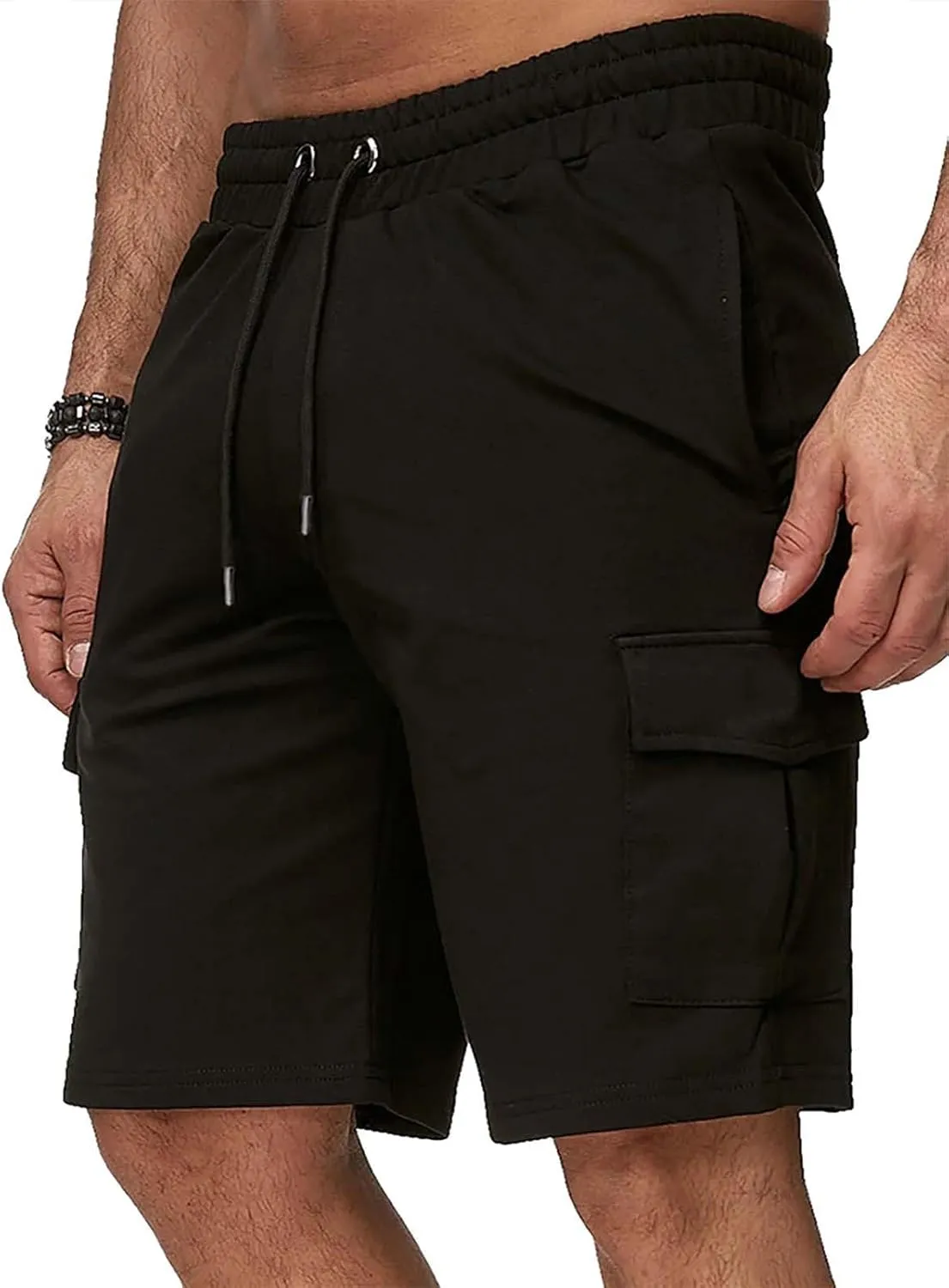 Mens Cargo Shorts Elastic Waistband Multi Pockets Casual Work Shorts for Men Loose Fit Lightweight Gym Workout Running Shorts