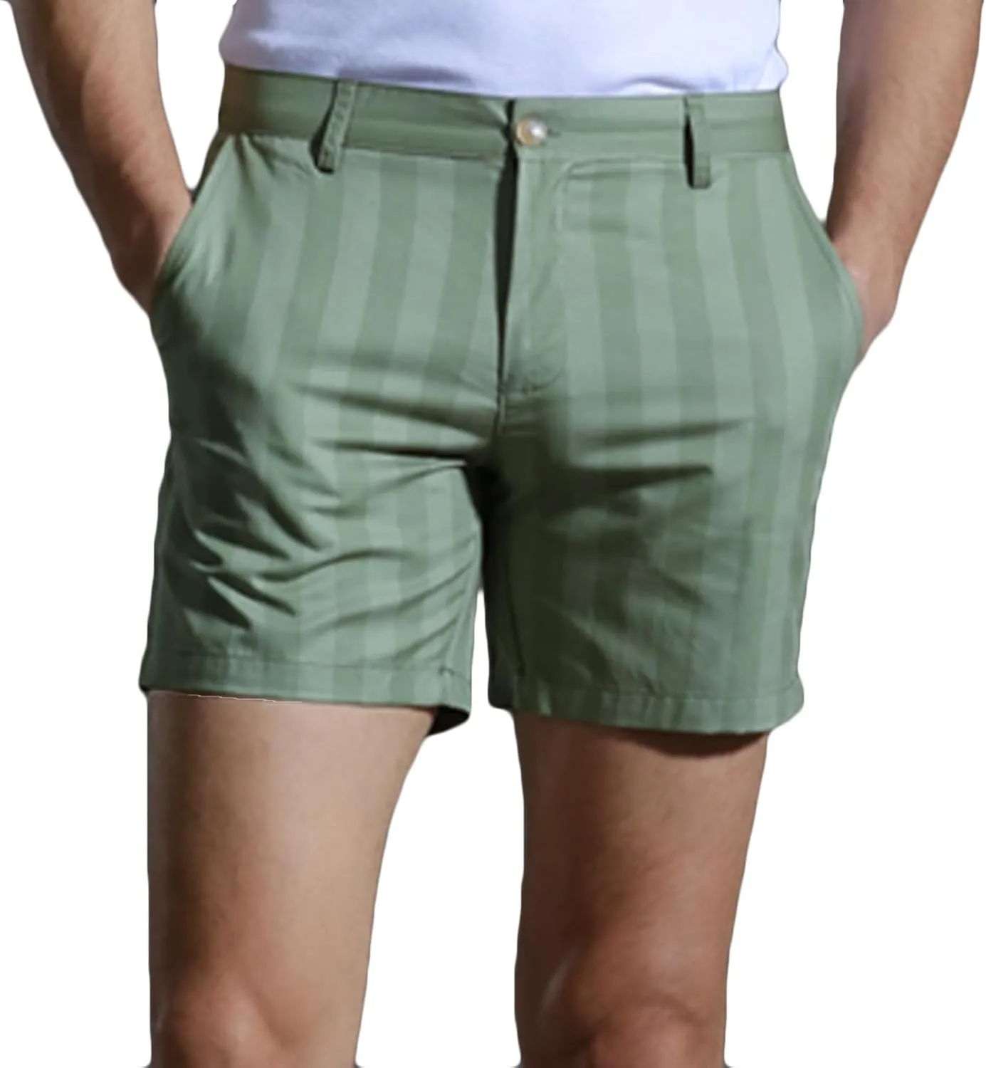 Mens Casual Striped Shorts Slim Fit 9" Inseam Chino Shorts Cotton Twill Flat Front Dress Shorts with Pockets Summer Outfits