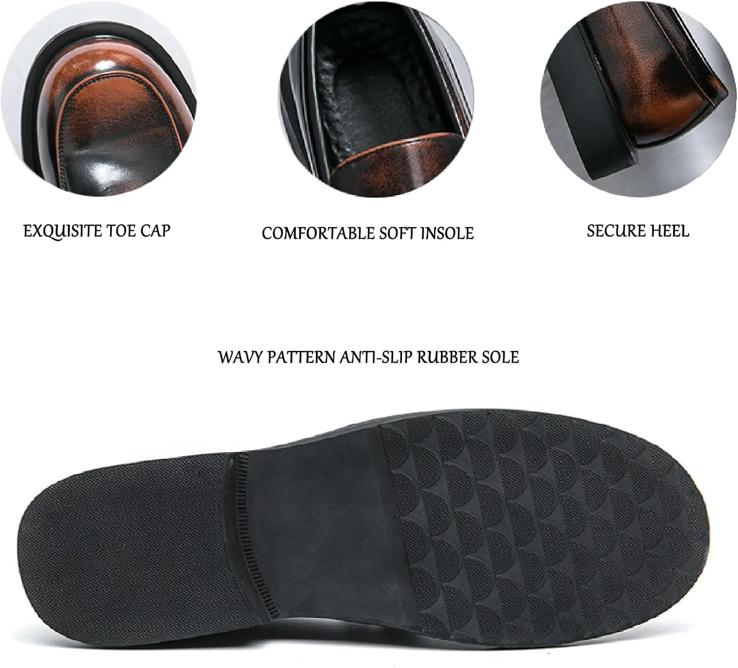 Men's Chain Penny Loafers Round Toe Soft Bottom Non-Slip Slip-On Low Heel Business Dress Shoes for Office Work Party