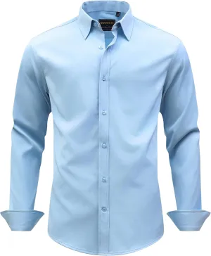 Men's Dress Shirts Stretch Wrinkle Free Formal Long Sleeve Shirts Business Casual Button Down Shirt