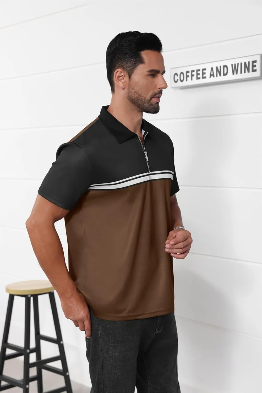 Mens Fashion Color Block Polo Shirts Casual Short Sleeve T Shirt Striped Moisture Wicking Golf Shirts Tops