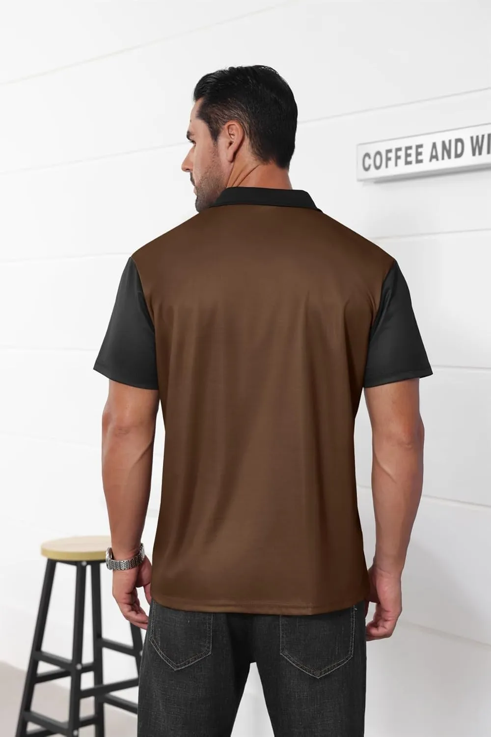 Mens Fashion Color Block Polo Shirts Casual Short Sleeve T Shirt Striped Moisture Wicking Golf Shirts Tops
