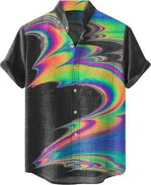 Mens Hawaiian Shirts Cotton Linen Short Sleeve Loose Fit Shirt Button Down Casual Summer Beach Vacation Shirts
