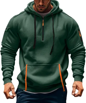 Mens Hoodies 1/4 Zip Fashion Running Athletic Drawstring Sweatshirt for Men Casual Stylish Hoodie with Pockets