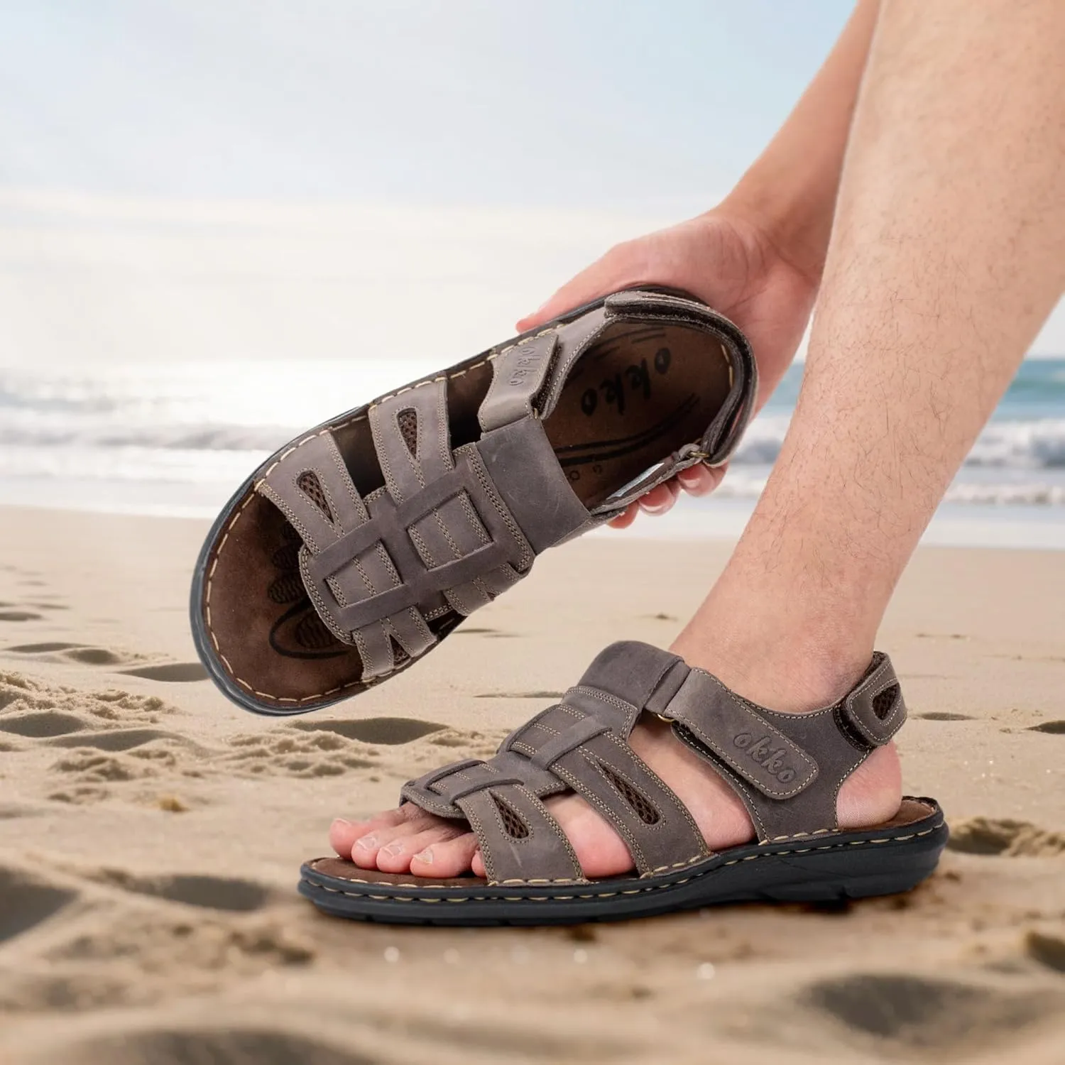Mens Leather Sandals Open Toe Athletic Fisherman Sandal Casual Summer Outdoor Shoes for Men
