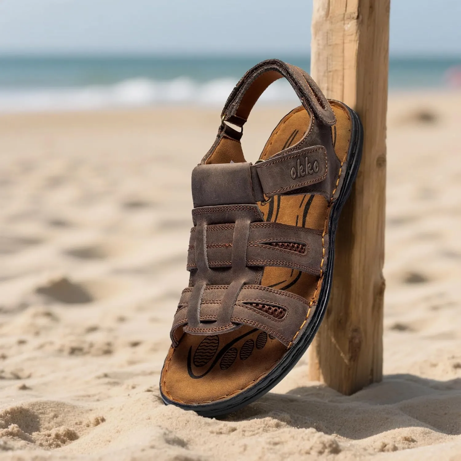 Mens Leather Sandals Open Toe Athletic Fisherman Sandal Casual Summer Outdoor Shoes for Men