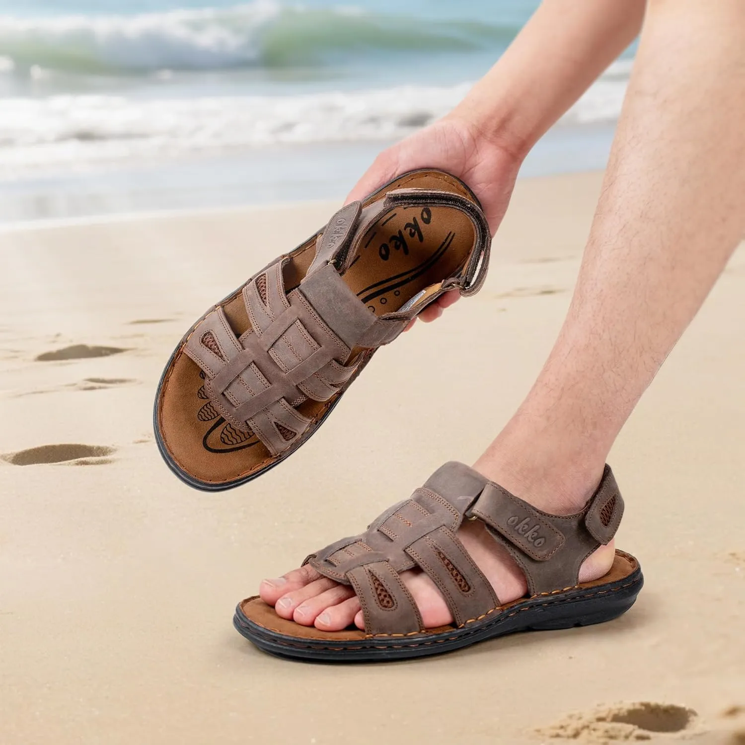 Mens Leather Sandals Open Toe Athletic Fisherman Sandal Casual Summer Outdoor Shoes for Men