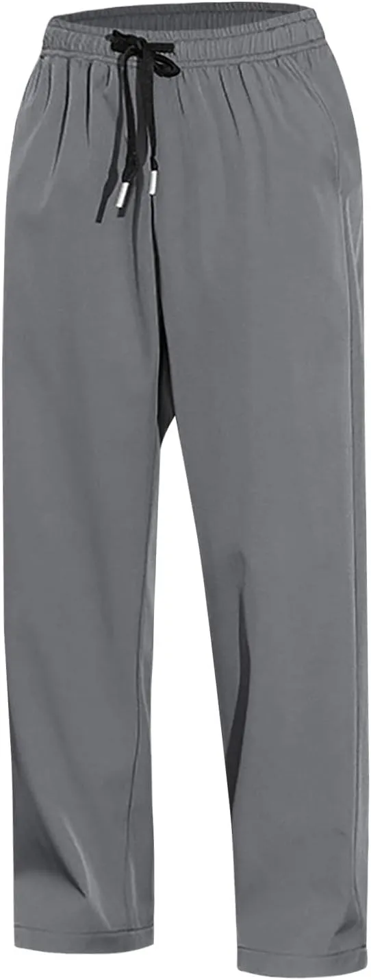 Mens Lightweight Jogging Pant Pockets Chino Work Joggers Loose Sports Casual Sweatpant Plain Pants