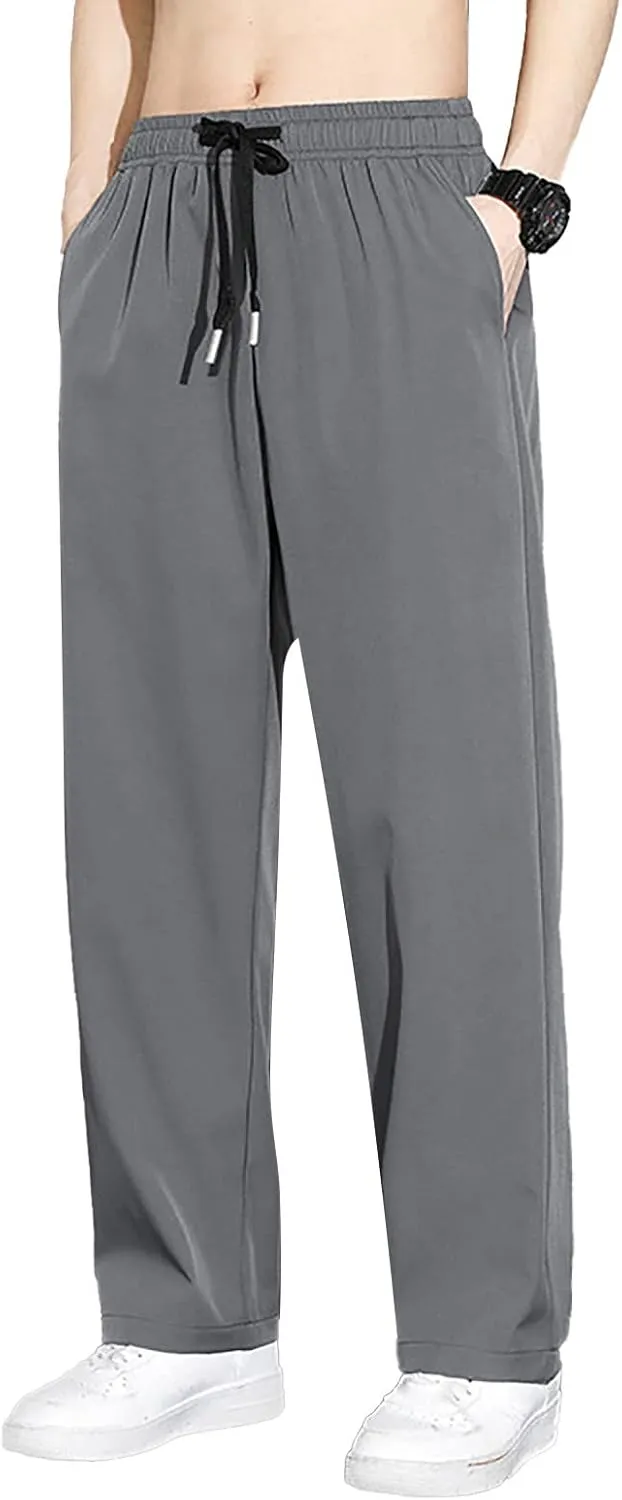 Mens Lightweight Jogging Pant Pockets Chino Work Joggers Loose Sports Casual Sweatpant Plain Pants