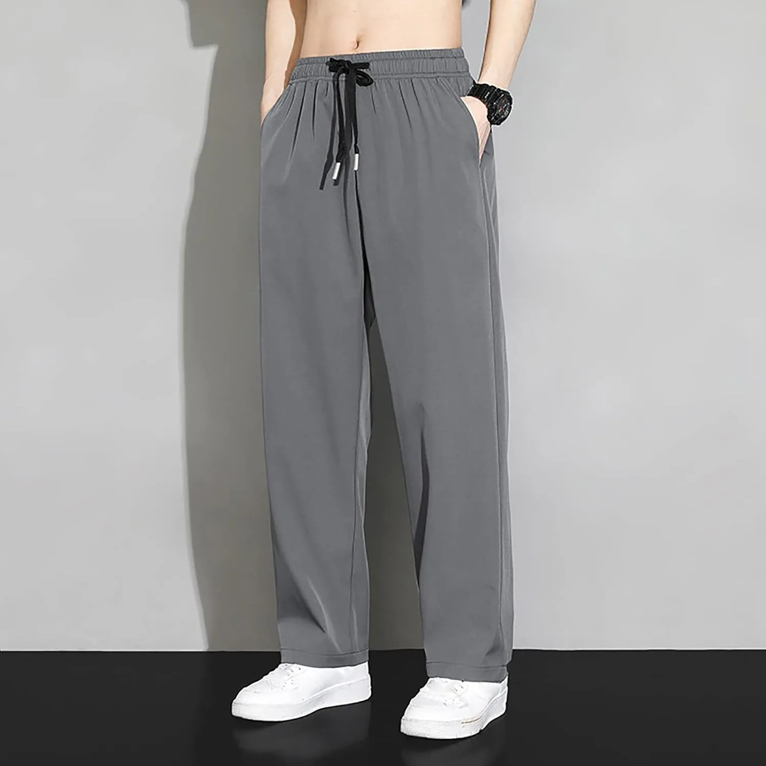Mens Lightweight Jogging Pant Pockets Chino Work Joggers Loose Sports Casual Sweatpant Plain Pants