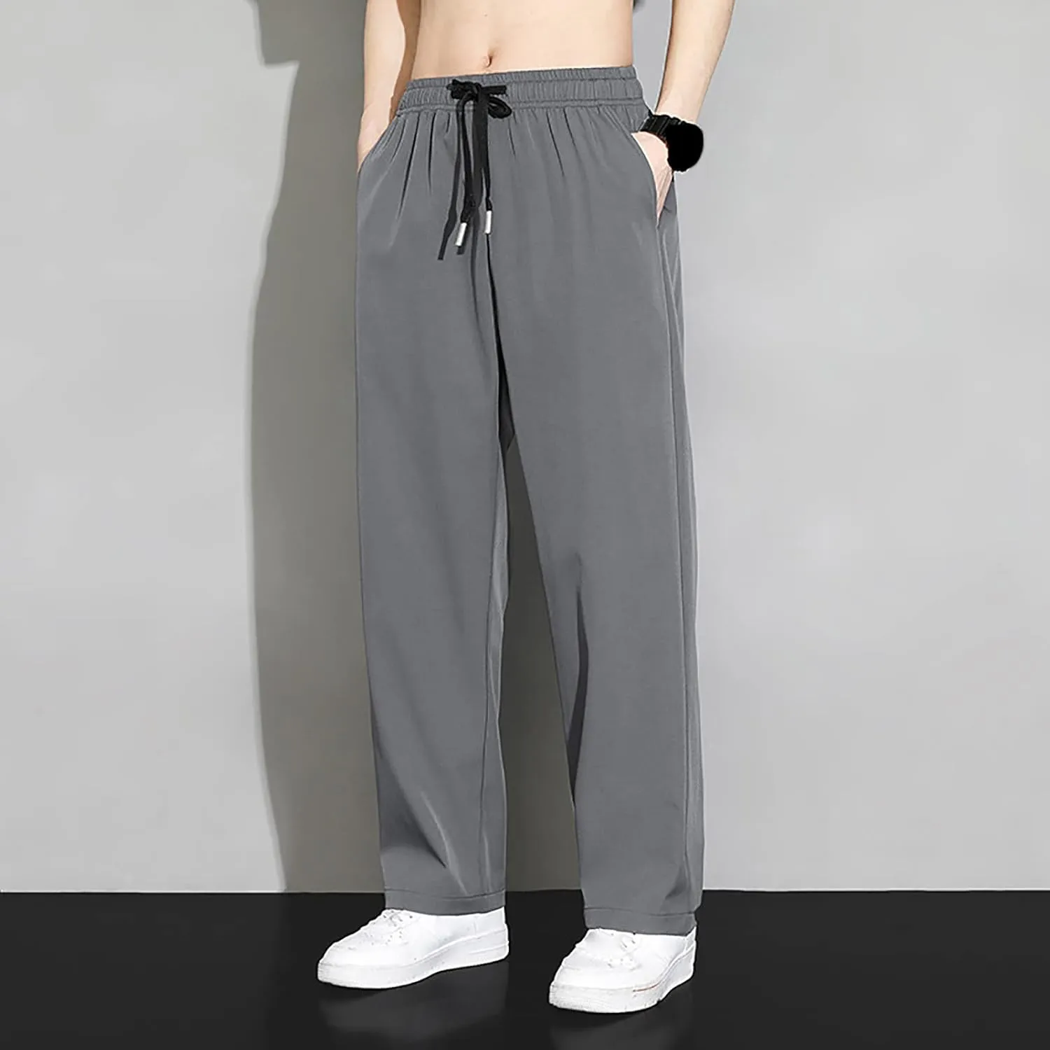 Mens Lightweight Jogging Pant Pockets Chino Work Joggers Loose Sports Casual Sweatpant Plain Pants