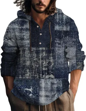 Men's Linen Shirts Hoodie Casual Button Down Shirt Men Long Sleeve Linen Chambray Shirt Mens Beach Shirts