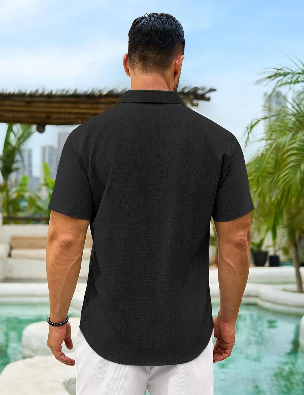 Men's Linen Shirts Short Sleeve Casual Button Down Shirts Summer Beach Wedding Vacation Cotton Tops
