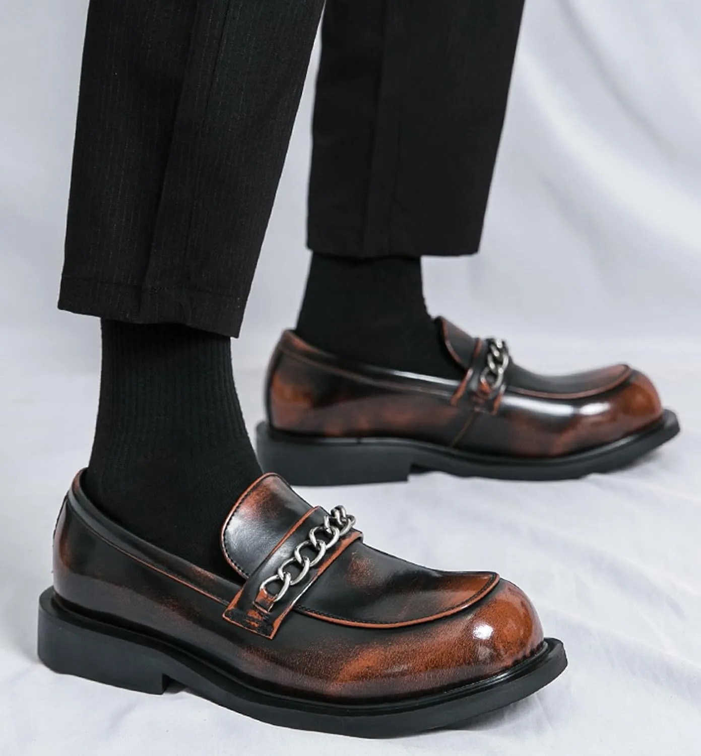 Mens Loafers Dress Casual Slip On Leather Penny Loafers Business Wedding Boat Fashion Chain Shoes for Men