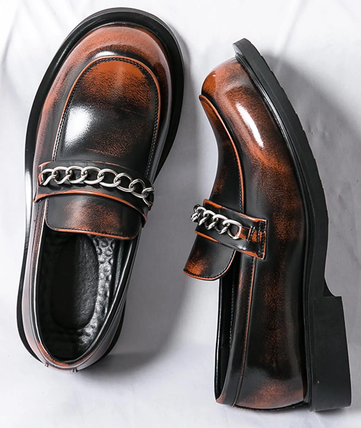Mens Loafers Dress Casual Slip On Leather Penny Loafers Business Wedding Boat Fashion Chain Shoes for Men