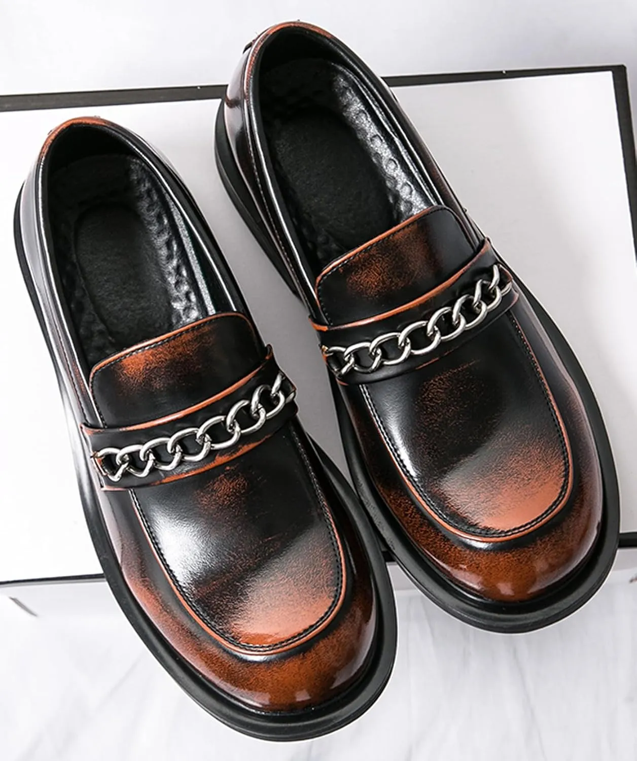 Mens Loafers Dress Casual Slip On Leather Penny Loafers Business Wedding Boat Fashion Chain Shoes for Men