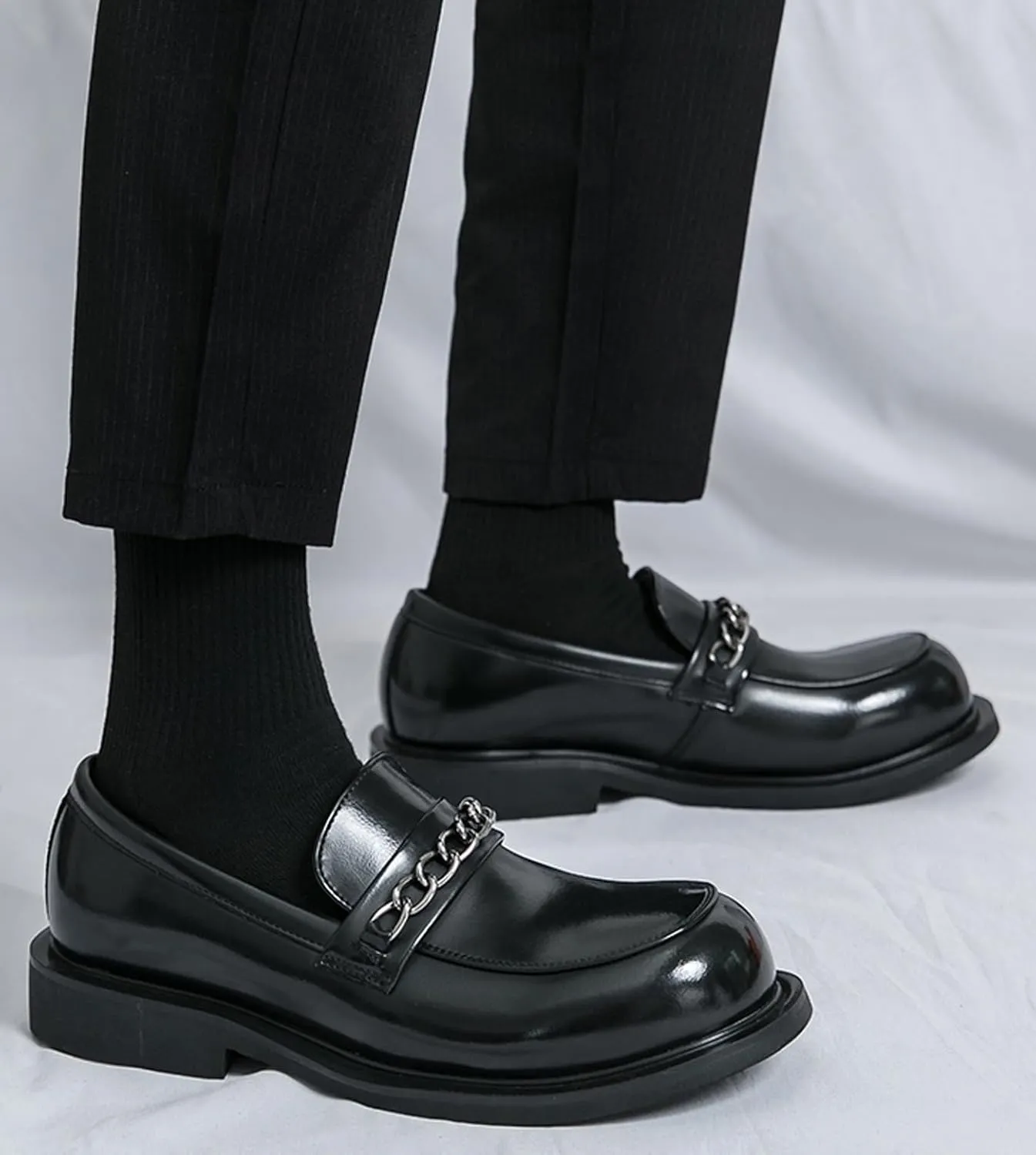 Mens Loafers Dress Casual Slip On Leather Penny Loafers Business Wedding Boat Fashion Chain Shoes for Men