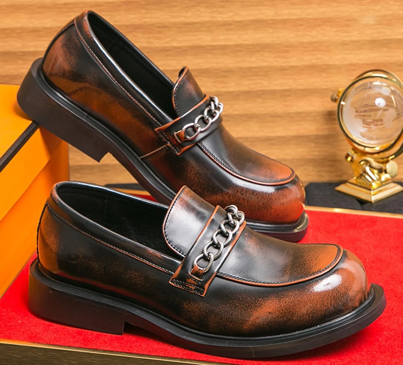 Mens Loafers Dress Casual Slip On Leather Penny Loafers Business Wedding Boat Fashion Chain Shoes for Men