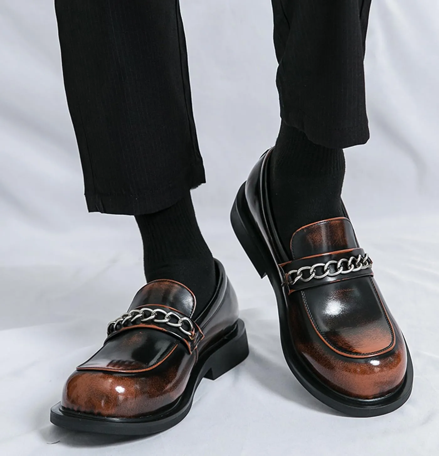 Mens Loafers Dress Casual Slip On Leather Penny Loafers Business Wedding Boat Fashion Chain Shoes for Men