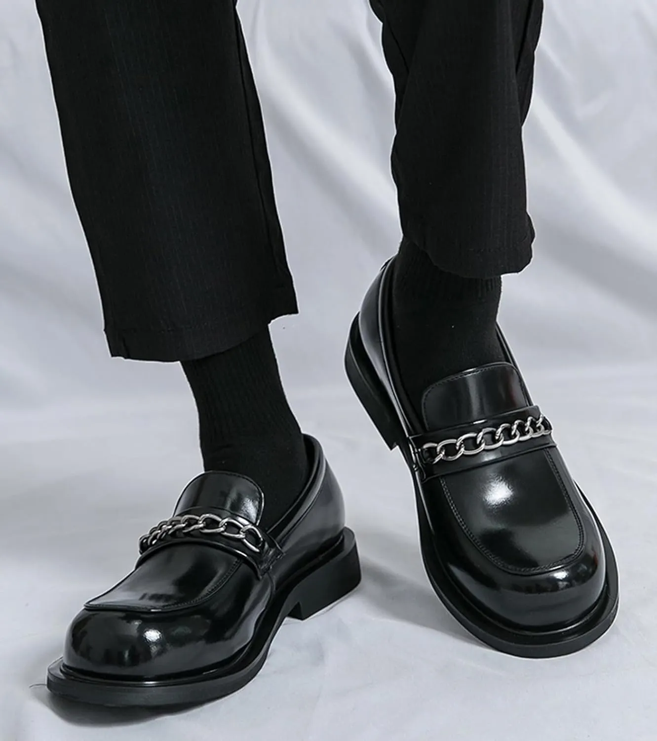 Mens Loafers Dress Casual Slip On Leather Penny Loafers Business Wedding Boat Fashion Chain Shoes for Men