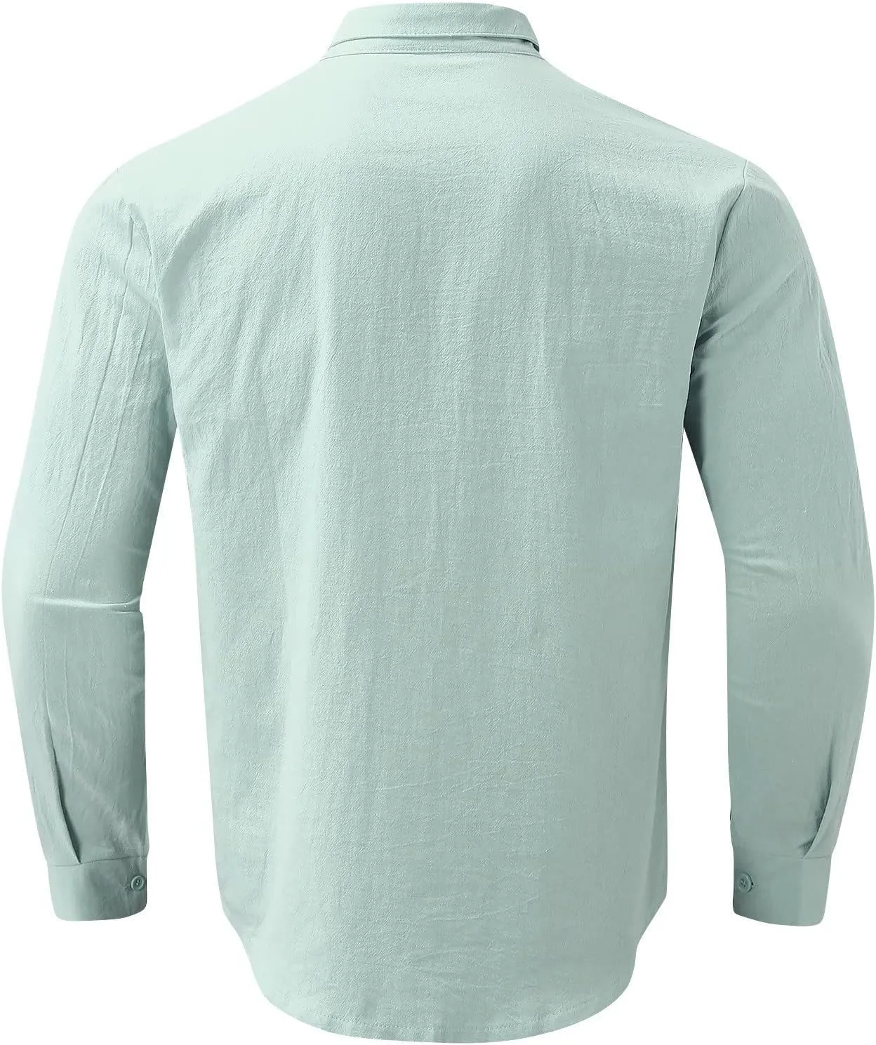 Men's Long Sleeve Button Down Shirts Casual Cotton Linen Shirts Summer Beach Shirt with Pocket