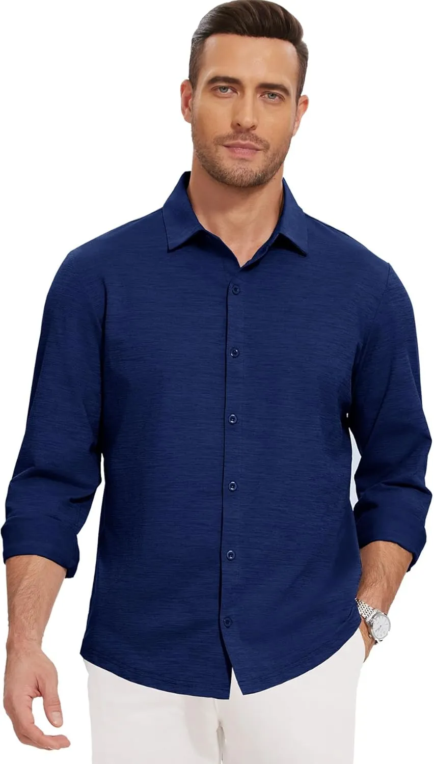Men's Long Sleeve Casual Button Down Shirts Untucked Shirts for Men Business Stretch Wrinkle Free Dress Shirt