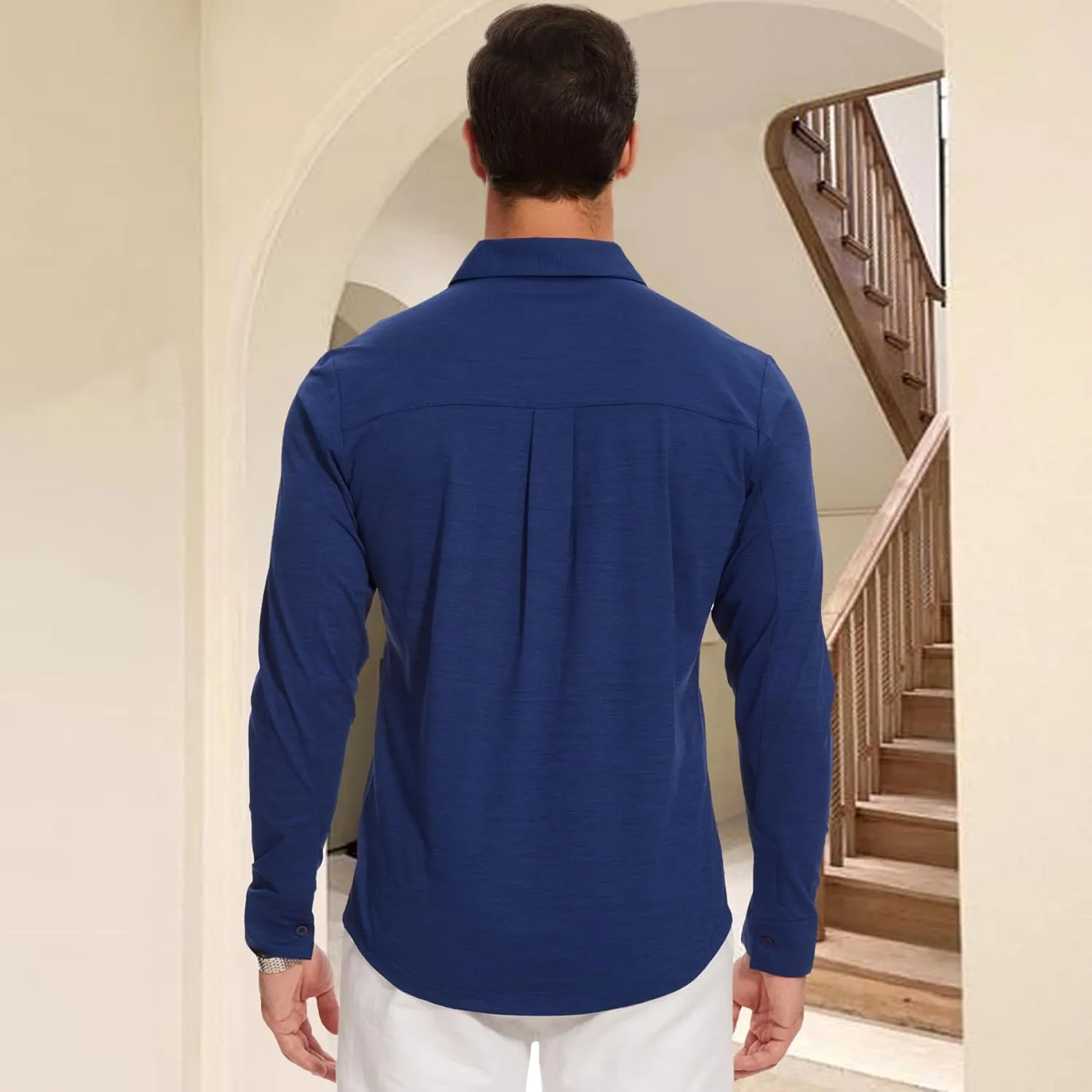 Men's Long Sleeve Casual Button Down Shirts Untucked Shirts for Men Business Stretch Wrinkle Free Dress Shirt