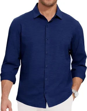 Men's Long Sleeve Casual Button Down Shirts Untucked Shirts for Men Business Stretch Wrinkle Free Dress Shirt
