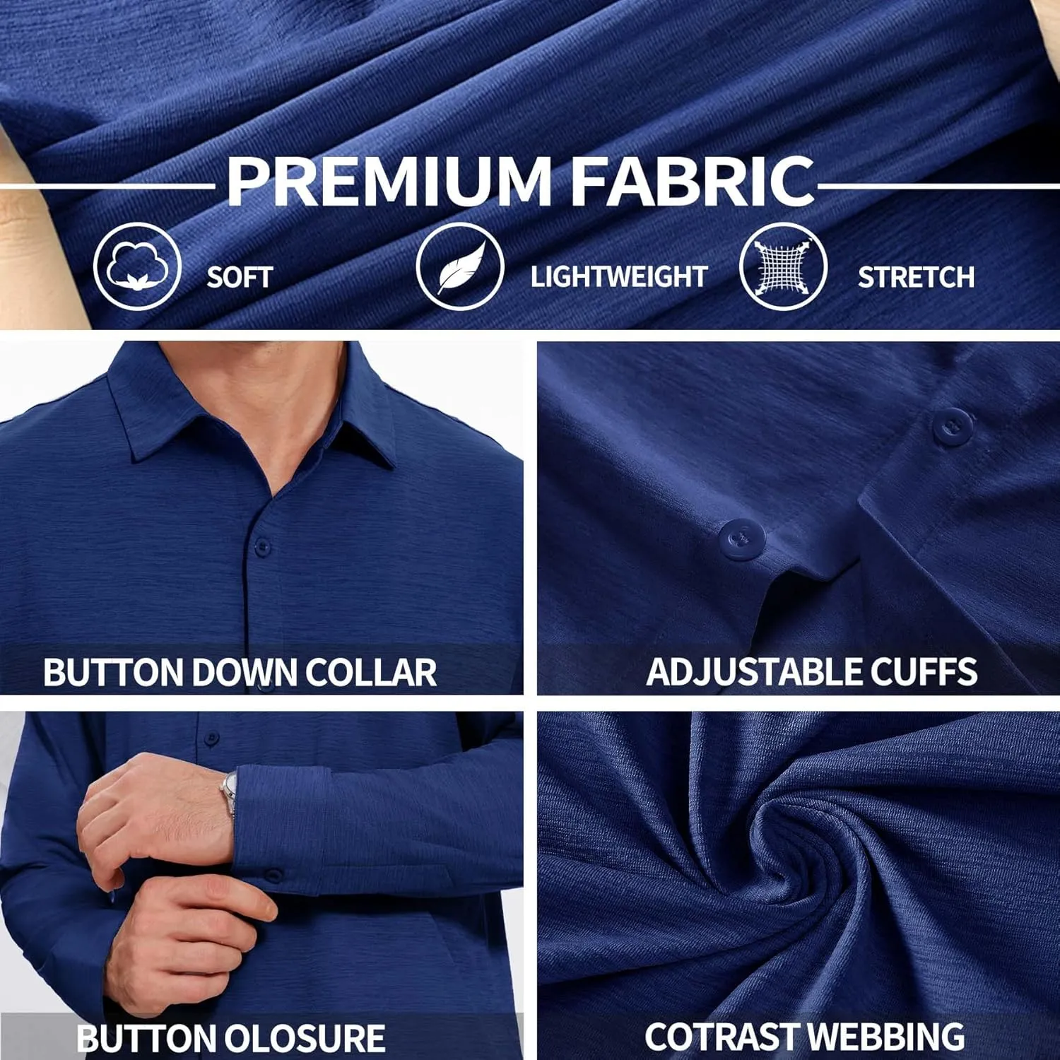 Men's Long Sleeve Casual Button Down Shirts Untucked Shirts for Men Business Stretch Wrinkle Free Dress Shirt