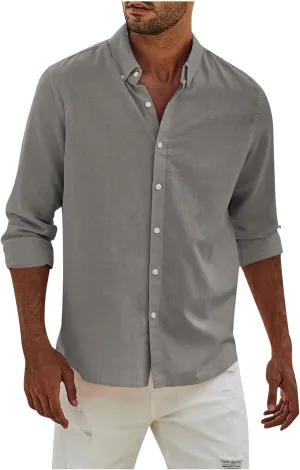 Mens Long Sleeve Dress Shirts Business Casual Button Down Regular Fit Vacation Beach Wedding Shirts with Pocket